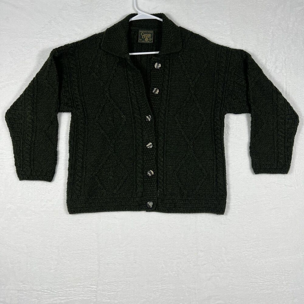 Carraig Donn Ireland Merino Wool Cable Knit Cardigan Sweater Womens Size S Green